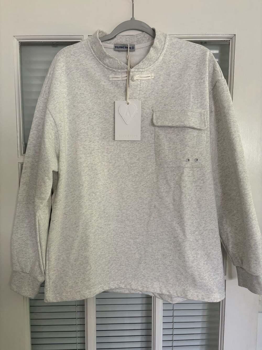 Aelfric Eden Chinese Style Tang Suit Frog Button Henley Sweatshirt Heather Gray